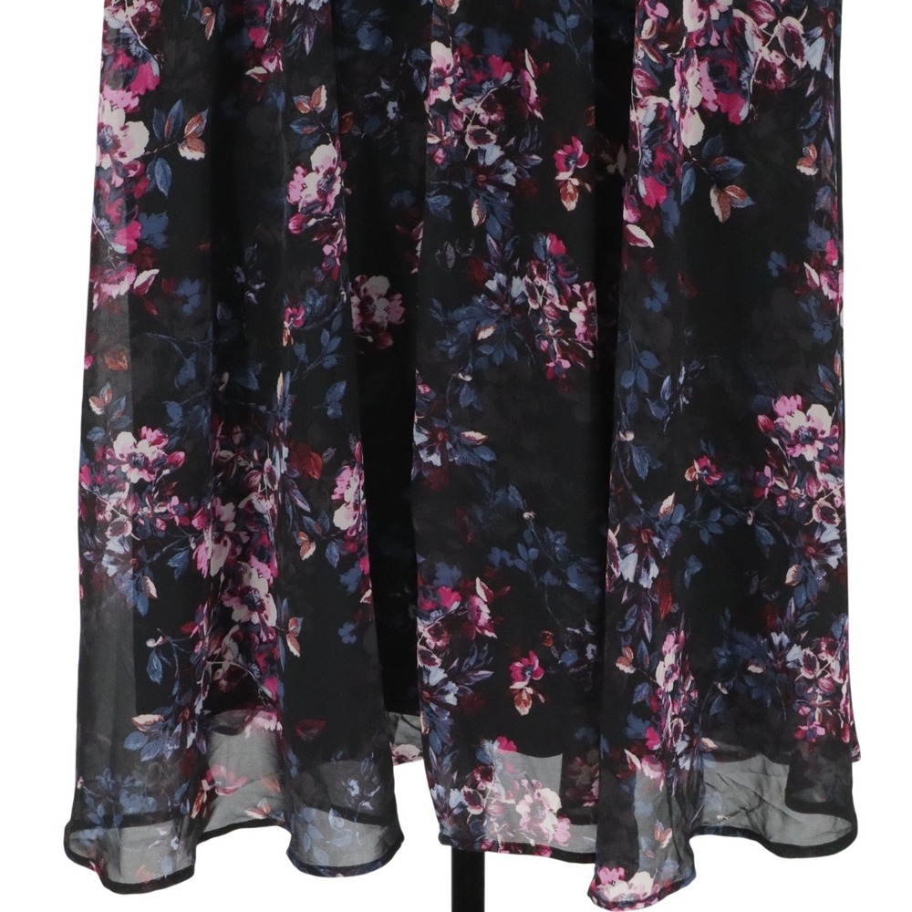 Torrid Floral Chiffon Midi Dress 1X Black Pink Empire Waist Pockets Plus - Picture 8 of 11